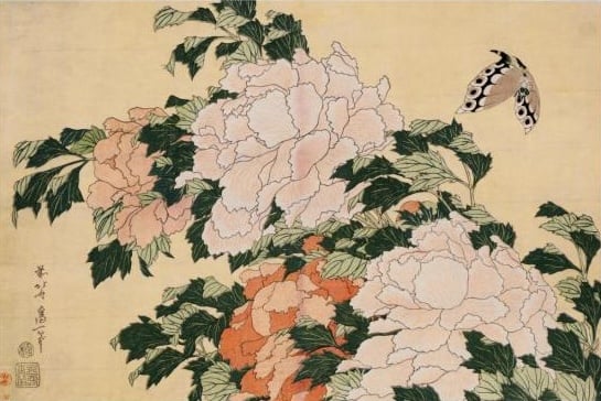 Hokusai, Pink and Red Peonies